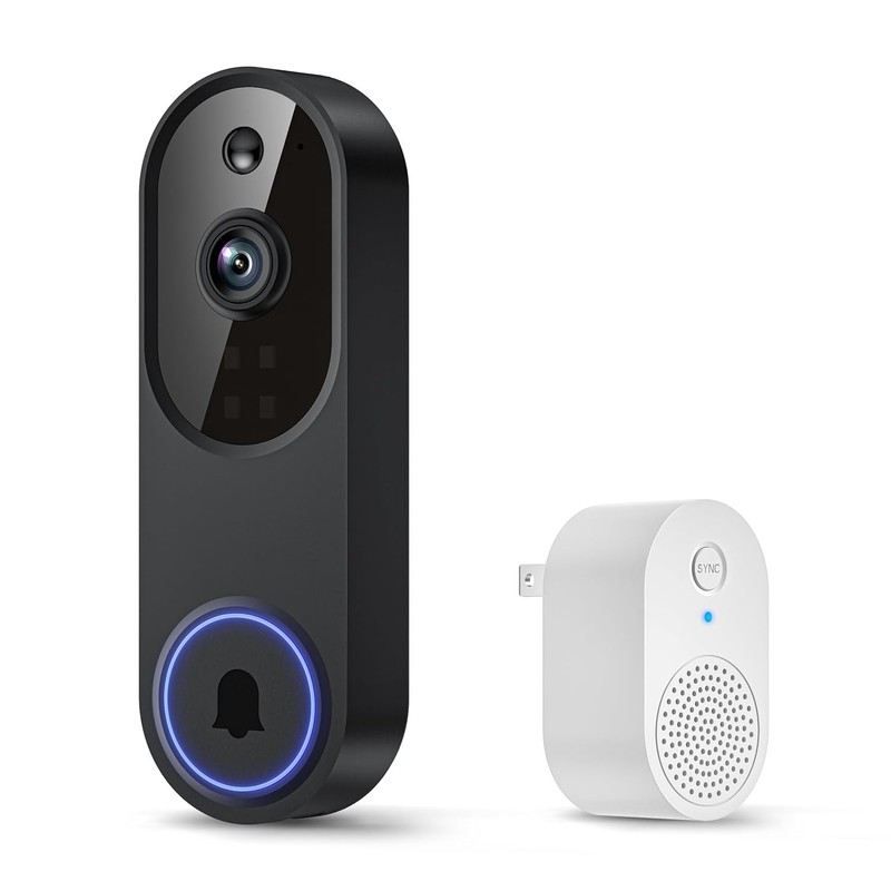 1080p Smart Wi-Fi Doorbell Camera with Doorbell Receiver, AI Motion Detection, N