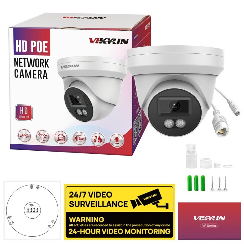 Vikylin 5MP IR Turret Security IP Camera POE IR30m MIC Human Vehicle Detect NDAA gallery
