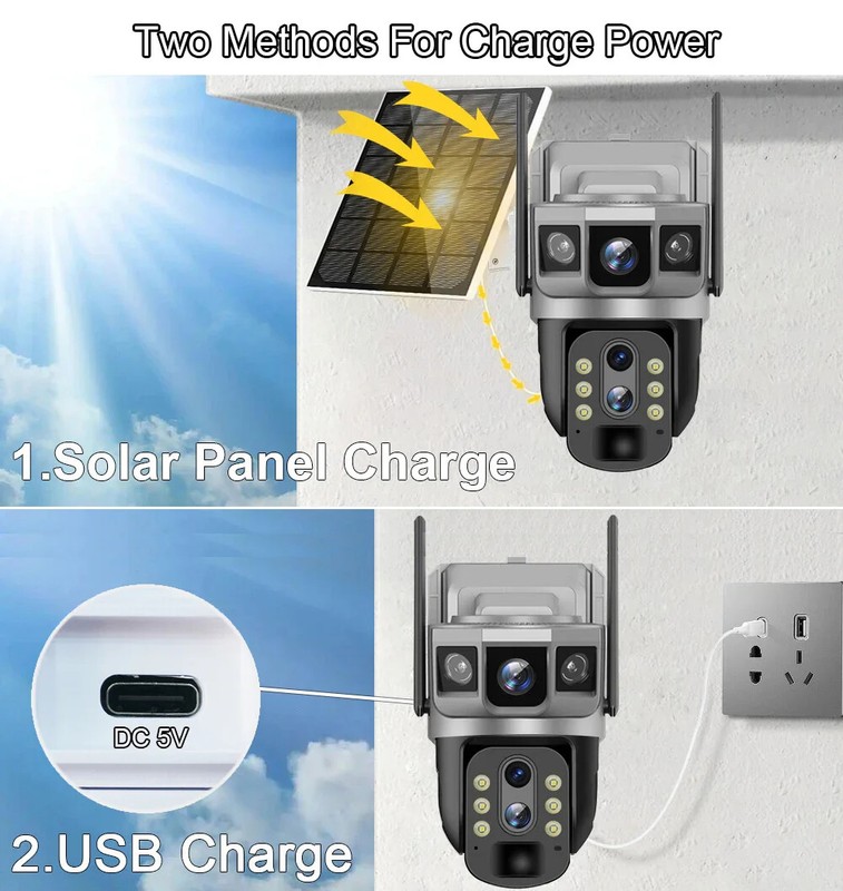 12MP 3 Lens 4G Solar Camera Outdoor Waterproof PTZ IP CCTV Surveillance Cameras gallery