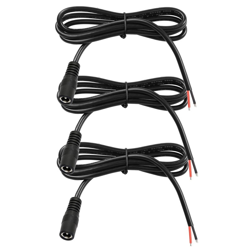 EAHOSUCC 3PCS 1M/3.3FT 22AWG DC Power Pigtail Barrel 1M/3.3FT, Black