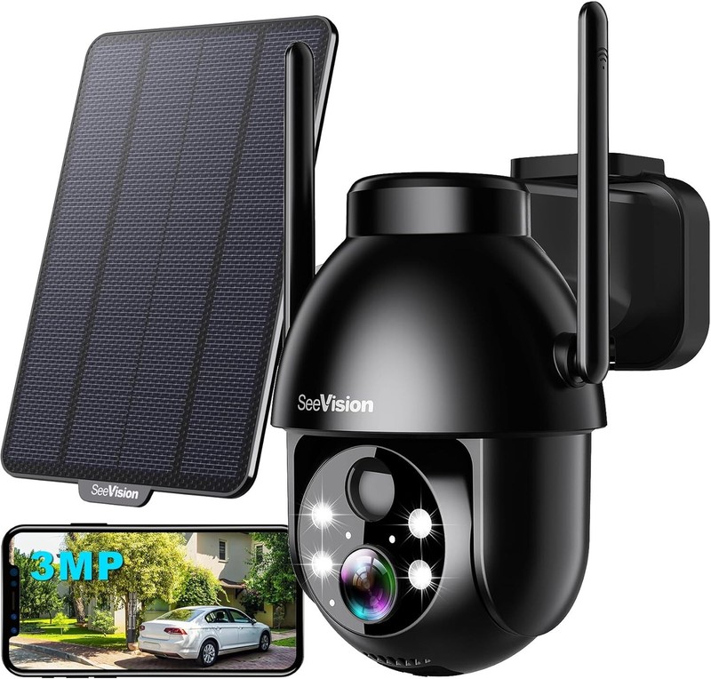 Solar Security Camera Wireless Outdoor 3MP 2K Battery Powered PTZ Camera System