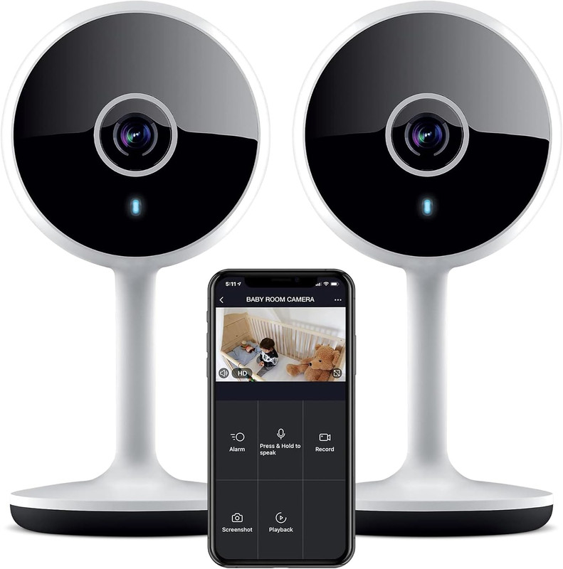 Smart Indoor Security Camera 2-Pack – HD, Night Vision, 2-Way Audio, App Control