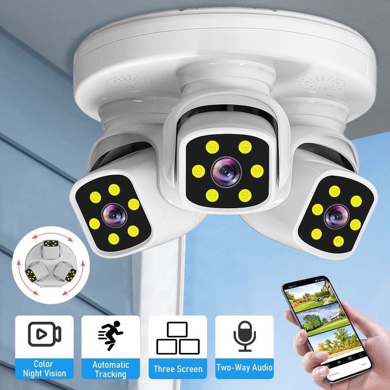 6MP WIFI Camera Three Lens Auto Tracking 360° PTZ Security Night Vision Camera