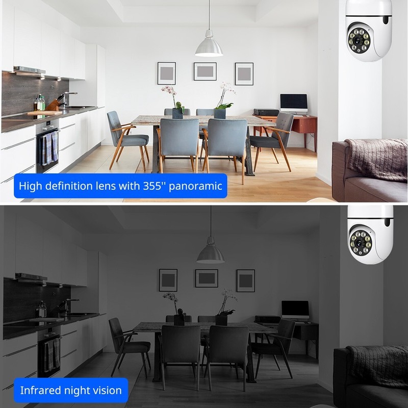 2X 360° 1080P IP E27 Light Bulb Camera WiFi IR Night SmartHome Wireless Security gallery