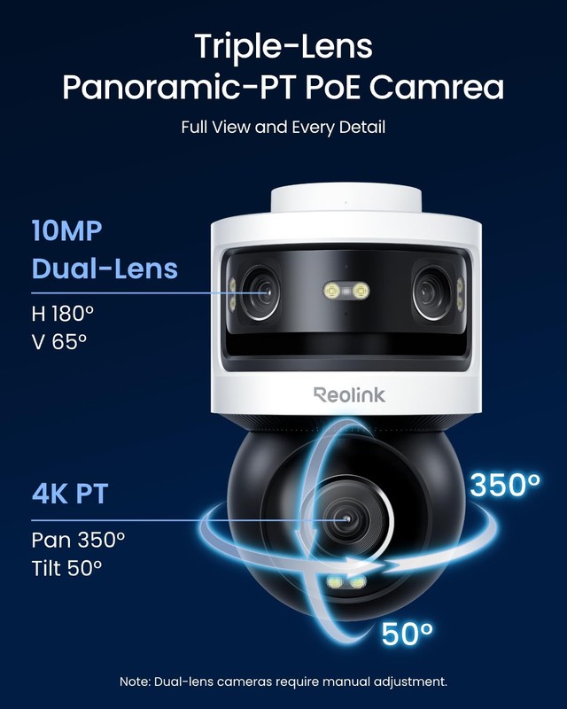 REOLINK Triple-Lens PoE Security Camera Outdoor 10MP 180° Panoramic & 4K PT gallery