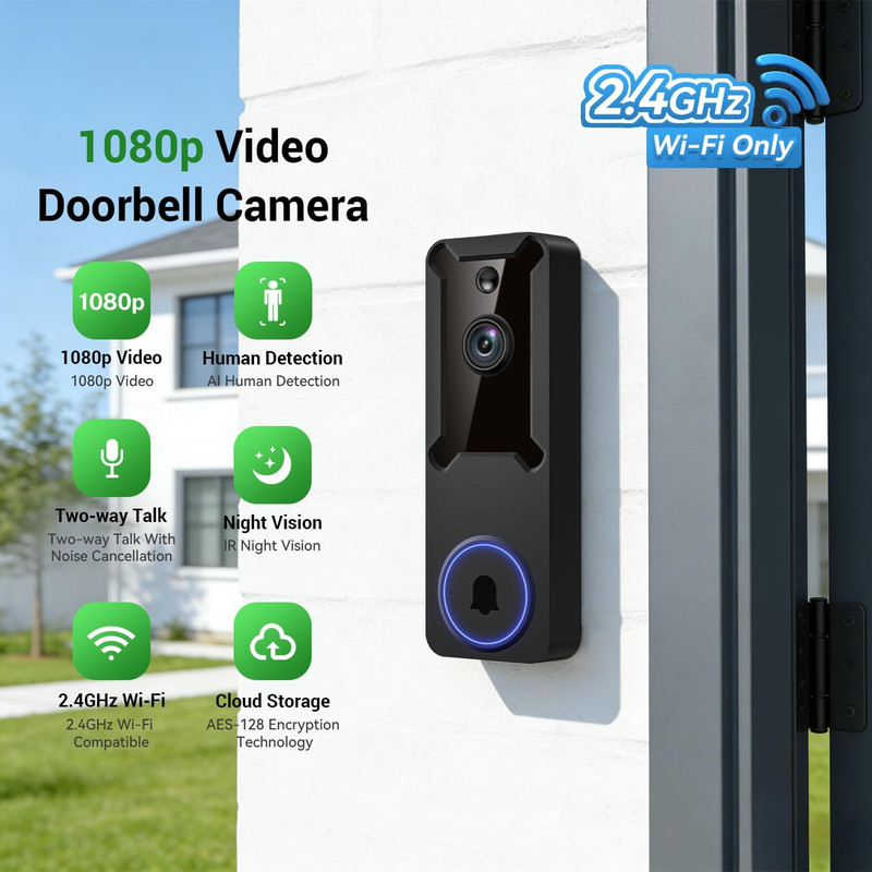1080P Wireless Wi-Fi Video Doorbell Camera, Dome Home Security, Night Vision, Tw gallery
