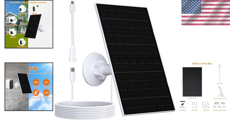 7W Solar Panel Charger for Eufy Security Cameras - Weatherproof & Efficient gallery