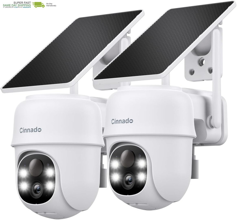 2K Solar Wireless Outdoor Cameras for Home Security White B6 2Pack | 2.4Ghz Wi-F