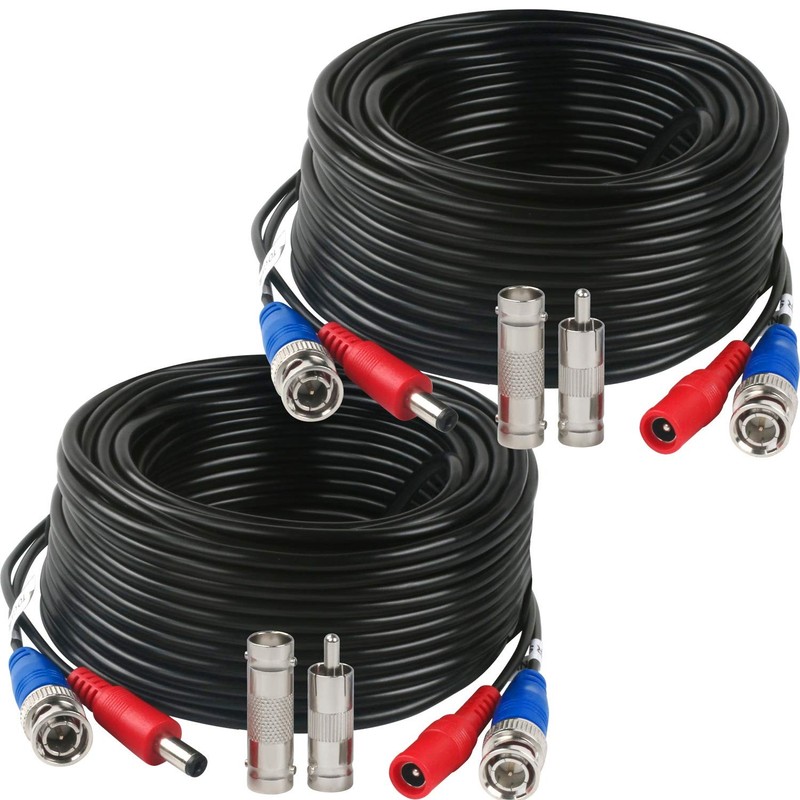 Tainston 2 Pack 25 Feet BNC Video Power Cable,BNC Extension Wire 25FT, Black