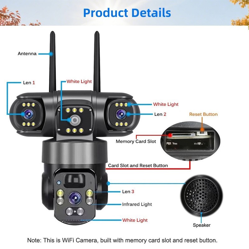 V380Pro 3 Lens Camera WIFI Smart Home 6MP Wireless IP Camera Security Outdoor US gallery