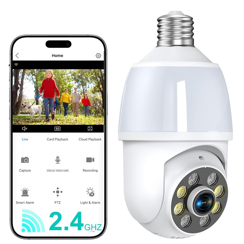 2K Light Bulb Security Camera, 2.4GHZ WiFi Lightbulb Security Cameras Wireles…