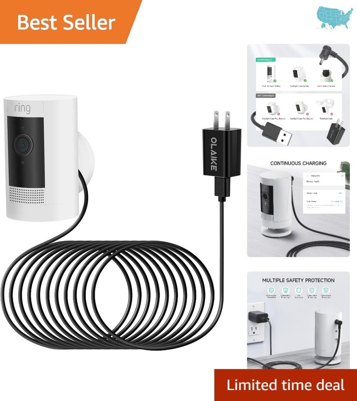 16ft Indoor/Outdoor Charging Cable for Ring Stick Up Cam – Easy Installation