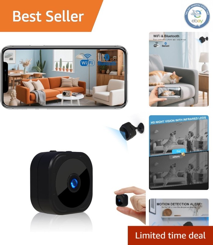 Rechargeable 1080P Indoor Camera for Home Security with Motion Alerts & Storage