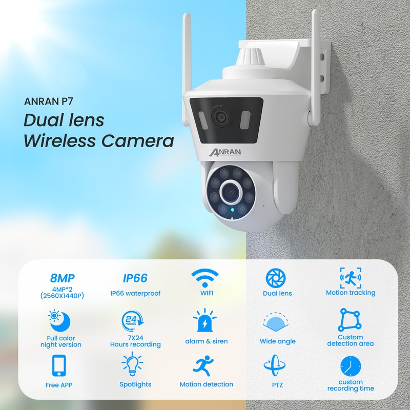 ANRAN Dual-Lens 4MP Home WiFi CCTV Security Camera 24/7 Recording Auto Tracking gallery