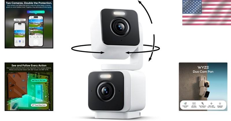 Duo Cam Pan Smart Security Camera - 2K HD, 360° Pan/Tilt, Color Night Vision gallery