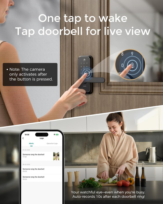 Wifi Video Smart Lock with Camera & Handle - 6-In-1 Keyless Entry (Fingerprint/A gallery