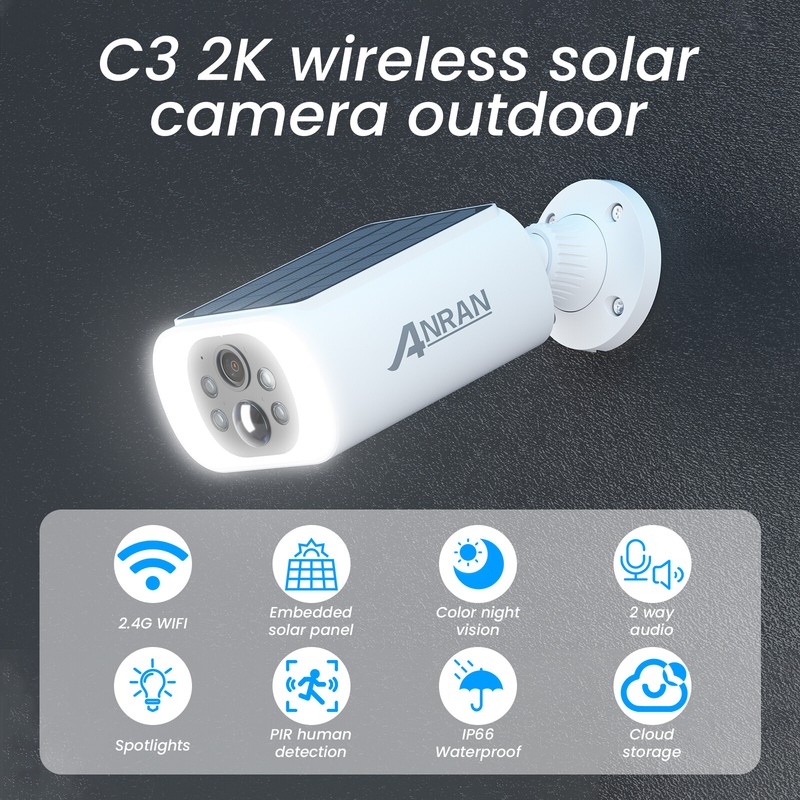 ANRAN 2K Solar Security Camera Outdoor Wire-Free Motion Detection 2 Way Audio IR gallery