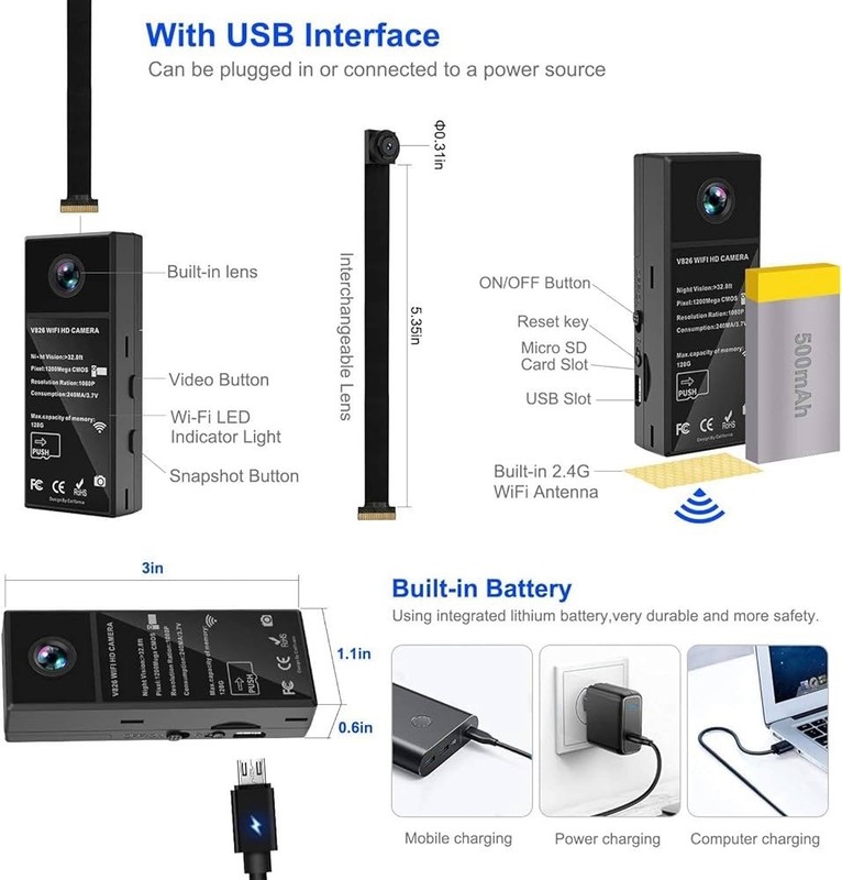 Camera WiFi Camera 2 Lens 150° Wide Angle HD 1080P gallery