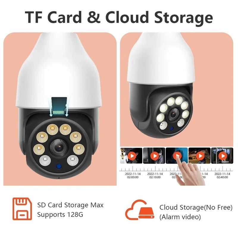 5G E27 Bulb Security Camera Motion Detection 5MP PTZ Surveillance Camera SD Card gallery