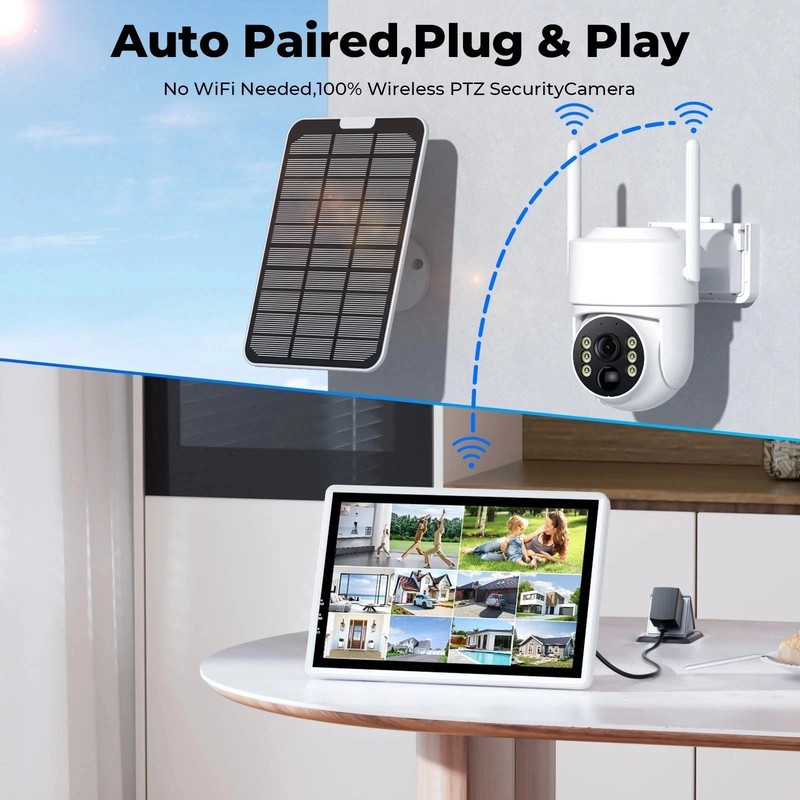 CAMCAMP 4MP Wireless Home Security Camera System Solar IP Cameras 10'' Monitor gallery
