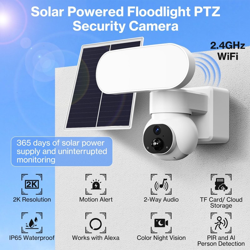 Solar Flood Light with Camera Outdoor Wireless, 2000LM Motion Sensor Flood Li... gallery