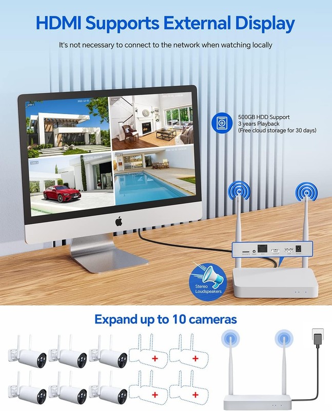 4MP Solar Wireless Security Camera System Outdoor 6x Bullet Cams 10CH NVR 500GB gallery
