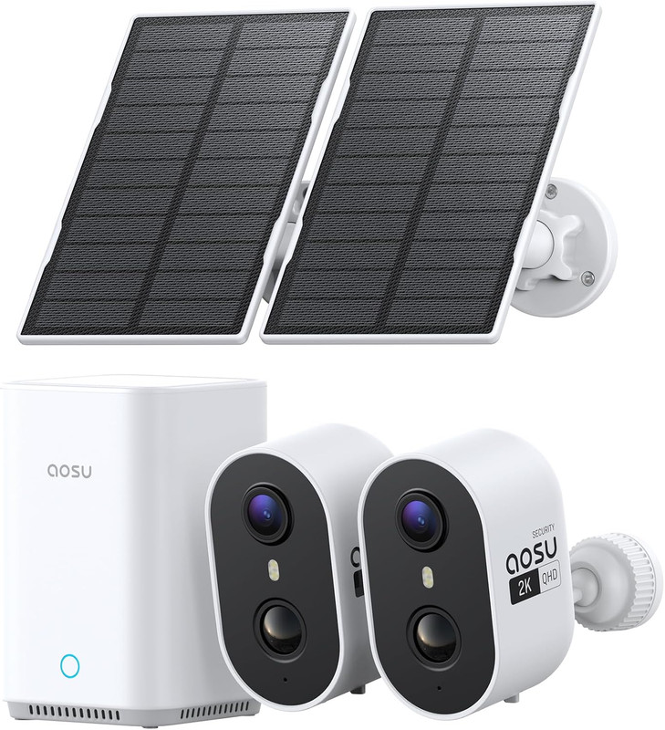 Solar Security Cameras Wireless Outdoor Home System, True 2K HD, Cross-Camera Tr