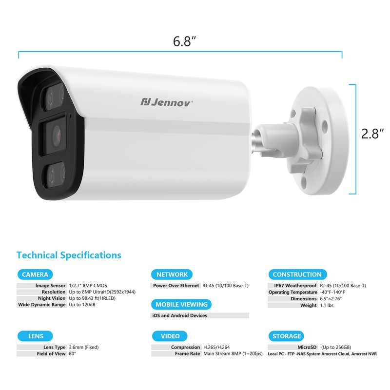 Jennov 8MP PoE Security Camera Audio A95 IP Network Outdoor Human Detection IP66 gallery