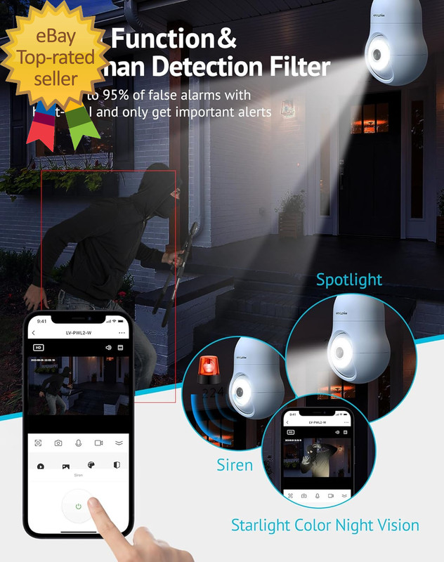 4MP Bulb Security Camera 2.4Ghz 360° 2K Security Cameras Wireless Outdoor Indoor gallery