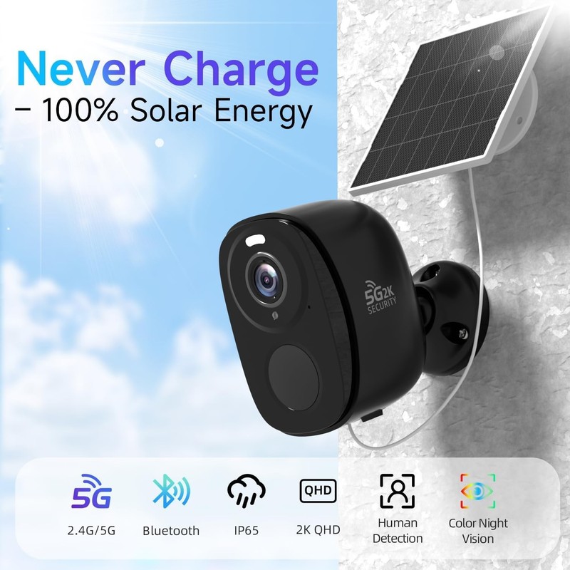 4Pack 5G/2.4G Solar Security Cameras Wireless Outdoor, 2K Battery Camera w/So... gallery