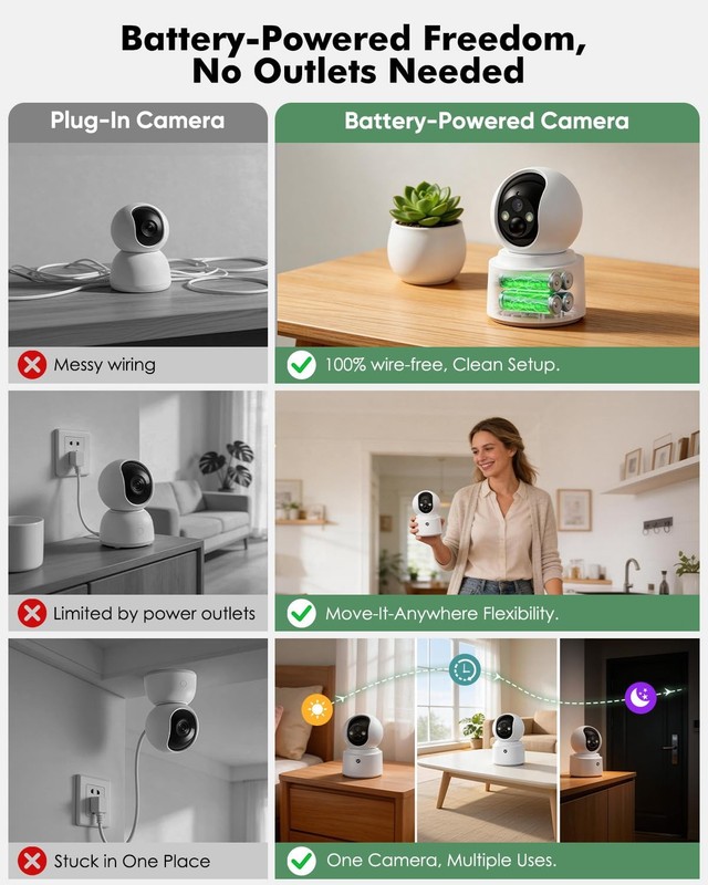 Battery Powered Indoor Wireless for Home Monitoring, Rechargeable Pet with 2-... gallery