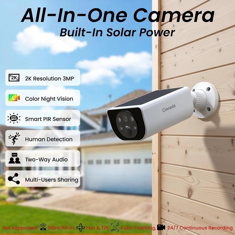 Cordless Security Cameras 4-Pack - 2K HD Solar-Powered with Alerts & Siren gallery