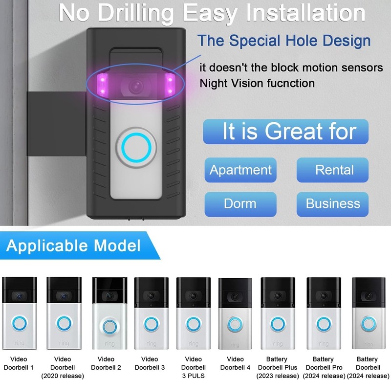 Anti-Theft Doorbell Door Mount,No-Drill Mounting Bracket Compatible with Vide... gallery