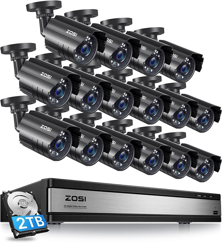 ZOSI 1080P Security Camera System with 2TB 16CH DVR Indoor/Outdoor 80ft IR Night