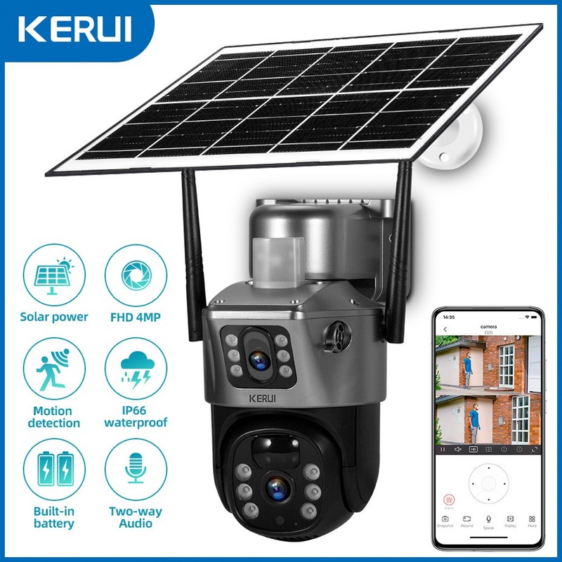 Dual Lens WiFi Solar Battery Camera Wireless Outdoor CCTV 4MP Security Camera