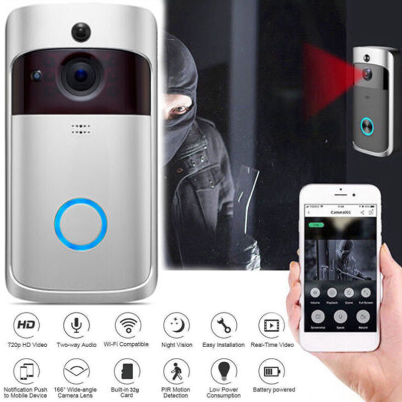 Smart Wireless WiFi Ring Doorbell Phone Door Ring Intercom Security Camera 720P