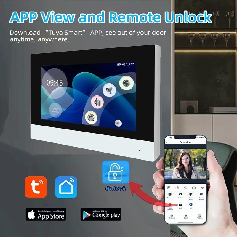 2-Wire Wired Video Intercom System, 7-Inch Touch Monitor with 1080P Camera, WiFi gallery