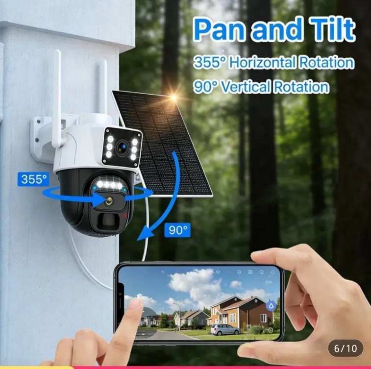 IP66 Waterproof [10x Zoom] 360-degree Low-power CCTV Solar Panel 2K WiFi Camera, gallery