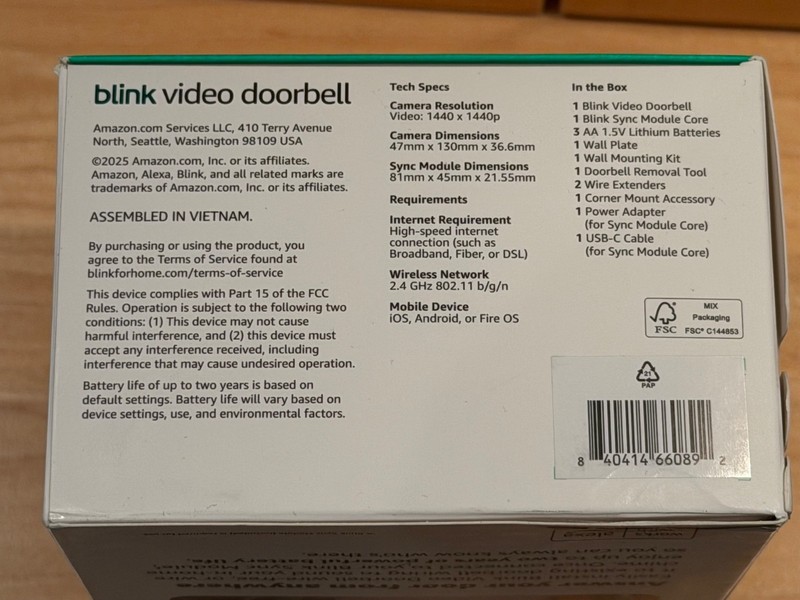Blink Video Doorbell System with Head-to-Toe HD View Sync Module Core, White NEW gallery