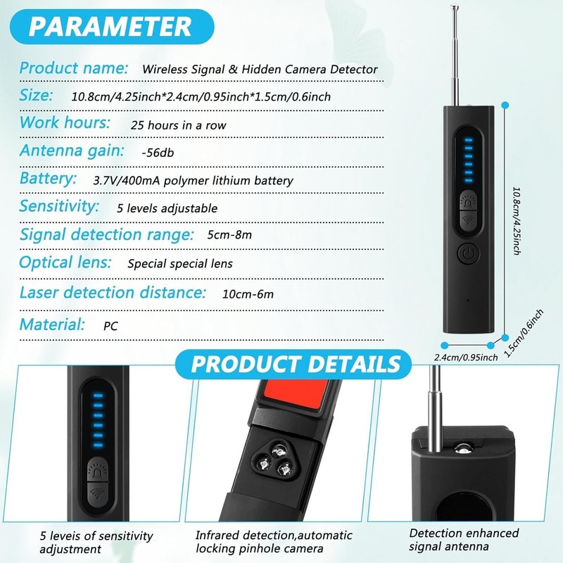 Compact Anti-Spy Detector with 30 Hours Battery, 4 Modes for Enhanced Security gallery