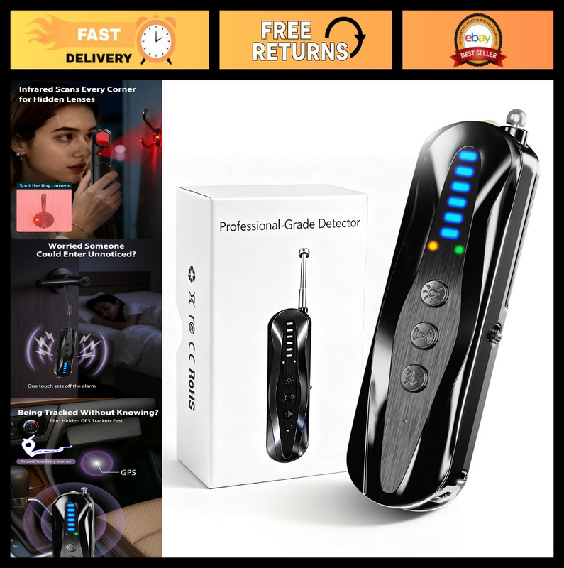 Wireless Hidden Camera Detector, Infrared Pin-Hole Finder, Anti-Spy Alarm, Porta
