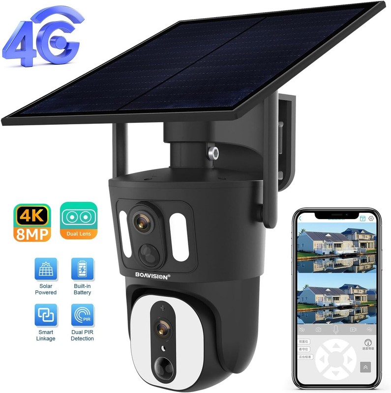 8MP Dual Lens Solar Battery Outdoor Wireless Security Camera 4G LTE Cellular