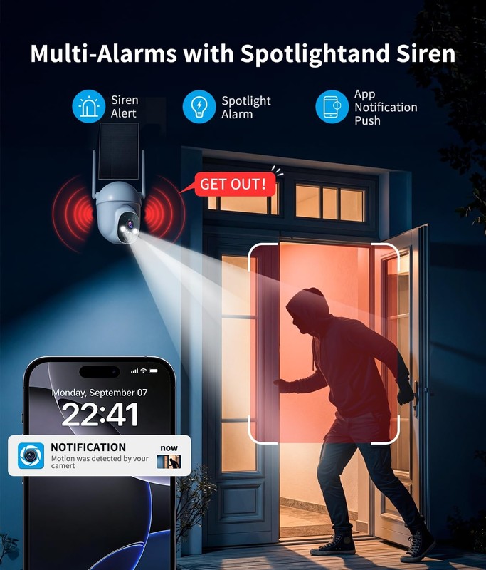 2K Solar Security Cameras Wireless Outdoor, 2.4G WiFi, 360° View gallery