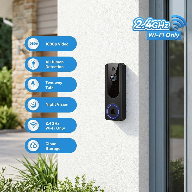 1080P Wi-Fi Doorbell Camera,Night Vision,2-Way Audio,Cloud Storage,Motion Detec gallery