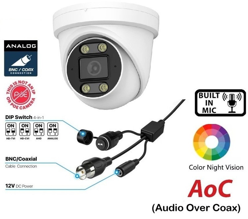 2MP TVI/CVI/CVBS/AHD 2.8mm 24/7 Color 98ft LED Turret Camera
