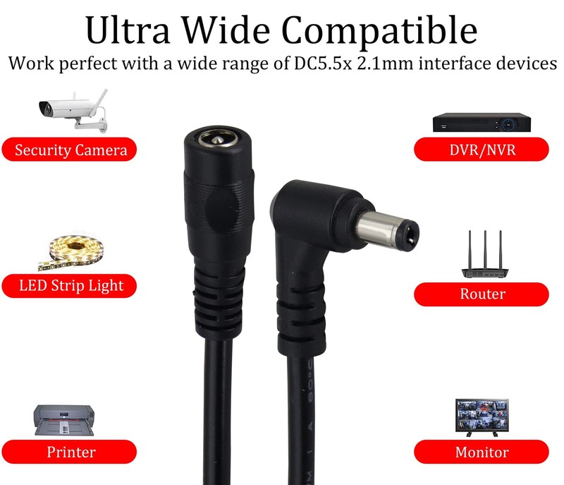 HCFeng DC5.5X 2.1mm Female to DC 5.5X 2.5mm Male Power 6.5 inches, Black gallery