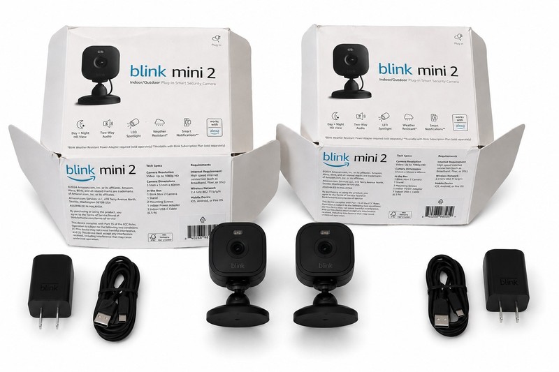 2x Blink Mini 2 Indoor/Outdoor Plug-In Smart Security Cameras Open Box New