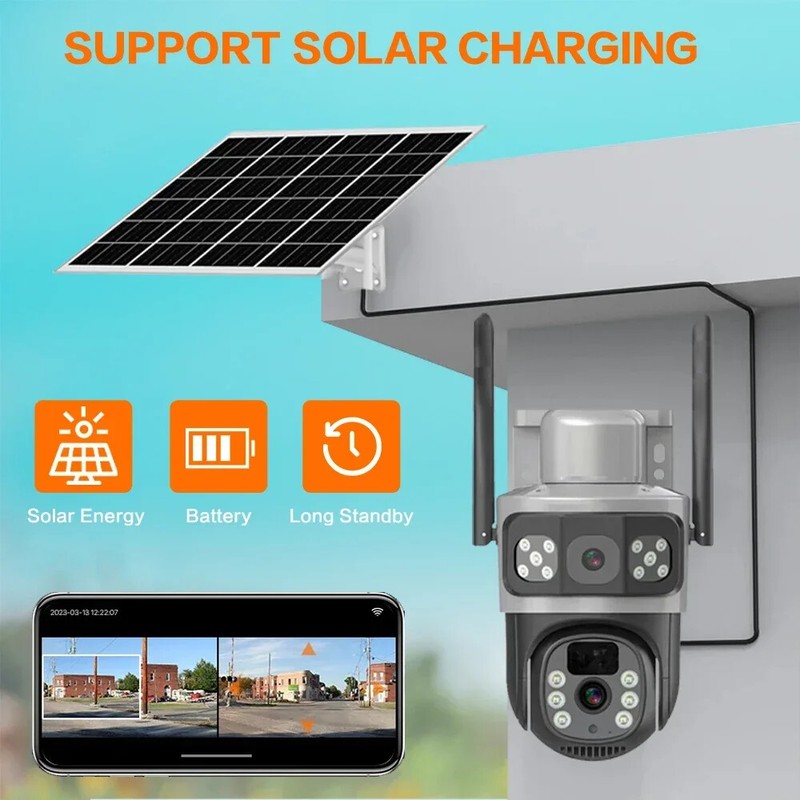 Dual Lens HD 1080P WiFi Solar Battery Home Security Camera Outdoor Wireless 9MP gallery