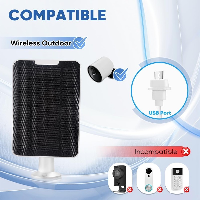 4W Solar Panel for SimpliSafe Outdoor Security Camera, IP66 Weatherproof White gallery