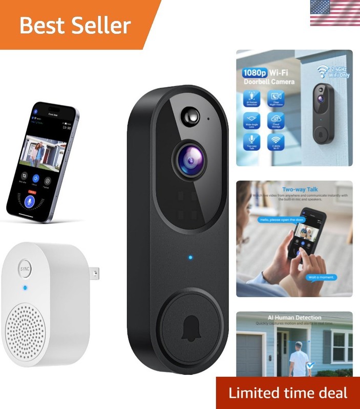 Wireless Wi-Fi Video Doorbell with AI Motion Detection & Night Vision – HD